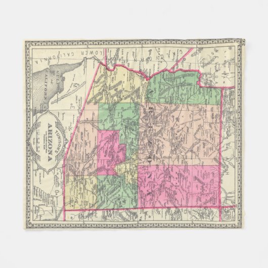 Vintage Karte von Arizona (1881) Fleecedecke (Vorderseite (Horizontal))