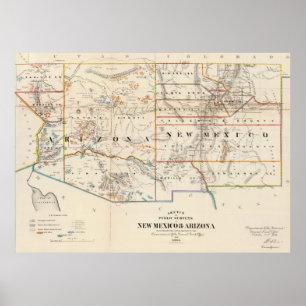 Vintage Karte von Arizona und New Mexico (1866) Poster