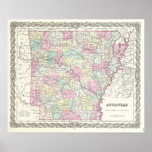 Vintage Karte von Arkansas (1855) Poster (Vorne)