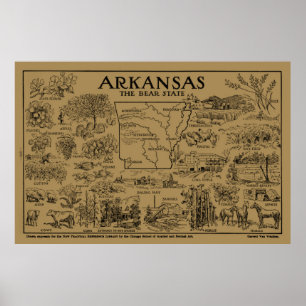Vintage Karte von Arkansas (1912) - TAN Poster
