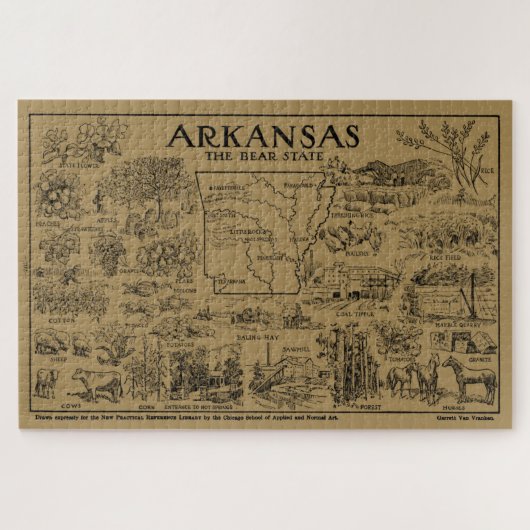 Vintage Karte von Arkansas (1912) - Tan Puzzle (Horizontal)