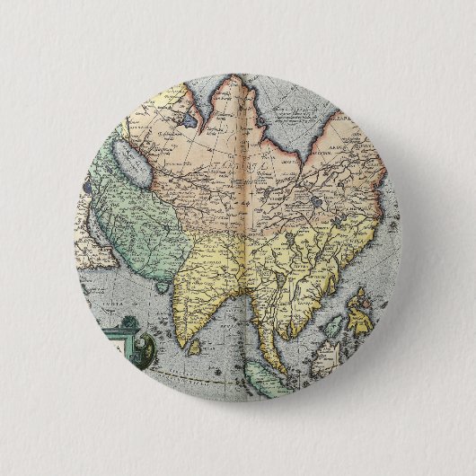 Vintage Karte von Asien | 1592 Button (Vorderseite)