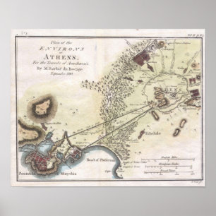 Vintage Karte von Athen (1784) Poster