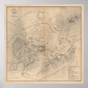 Vintage Karte von Athen, Griechenland (1841) Poster