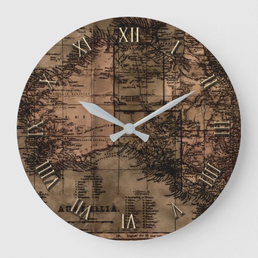 Vintage Karte von Australien Große Wanduhr (Vorderseite)