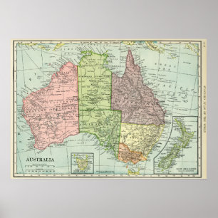 Vintage-Karte von Australien und Neuseeland Poster