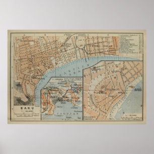 Vintage Karte von Baku Aserbaidschan (1914) Poster