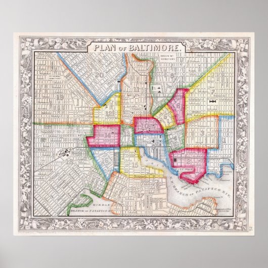 Vintage Karte von Baltimore, 1860 Poster (Vorne)