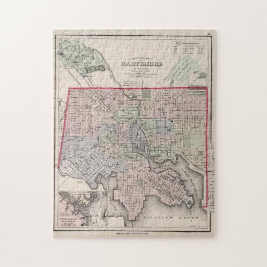 Vintage Karte von Baltimore MD (1876) Puzzle (Vertikal)