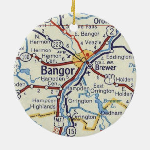 Vintage Karte von Bangor Maine Keramik Ornament