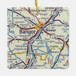 Vintage Karte von Bangor Maine Keramikornament