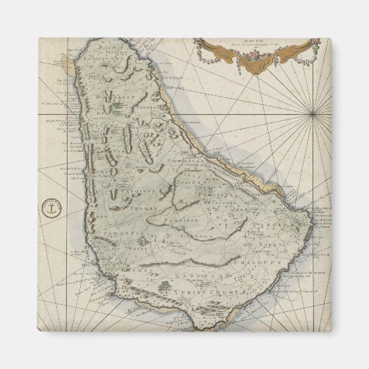 Vintage Karte von Barbados (1758) Magnet (Vorne)