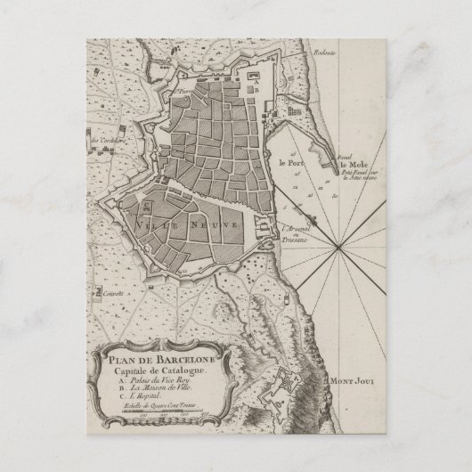 Vintage Karte von Barcelona Spanien (1764) (Vorderseite)