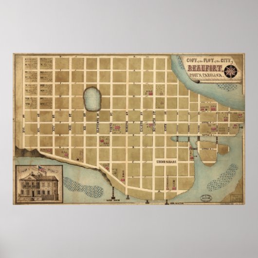 Vintage Karte von Beaufort SC (1860er) Poster (Vorne)