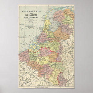 Vintage Karte von Belgien, von Luxemburg und von Poster
