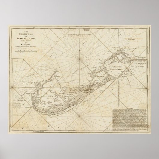 Vintage Karte von Bermuda (1788) Poster (Vorne)