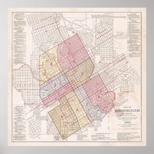 Vintage Karte von Birmingham AL (1903) Poster (Vorne)