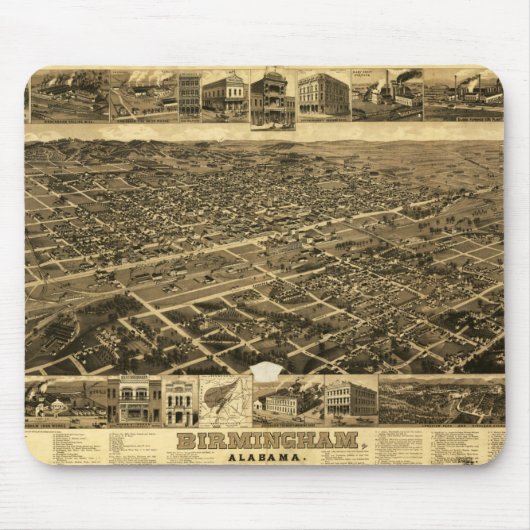 Vintage Karte von Birmingham, Alabama (1885) Mousepad (Vorne)