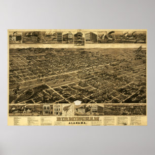 Vintage Karte von Birmingham, Alabama (1885) Poster