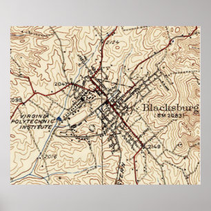 Vintage Karte von Blacksburg Virginia (1932) Poster