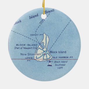 Vintage Karte von Block Island RI Keramik Ornament