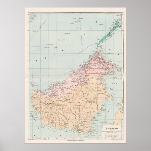Vintage Karte von Borneo (1904) Poster (Vorne)