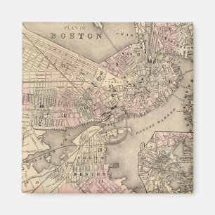 Vintage Karte von Boston (1880) Magnet