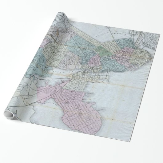 Vintage Karte von Boston Massachusetts (1870) Geschenkpapier (Ungerollt)