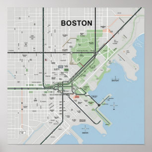 Vintage-Karte von Boston Massachusetts, Boston Ma  Poster