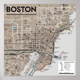 Vintage-Karte von Boston Massachusetts, Boston Ma Poster