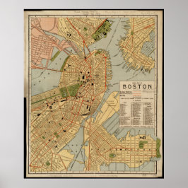 Vintage Karte von Boston Poster