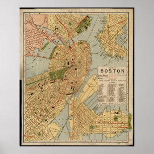 Vintage Karte von Boston Poster