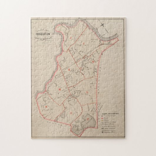 Vintage Karte von Brighton MA (1885) Puzzle (Vertikal)