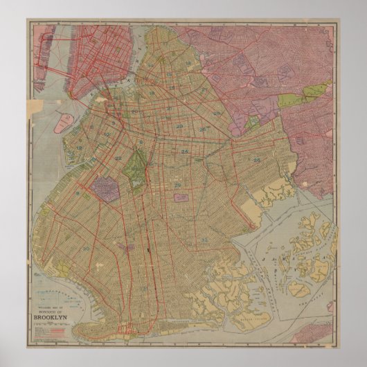 Vintage Karte von Brooklyn NY (1911) Poster (Vorne)