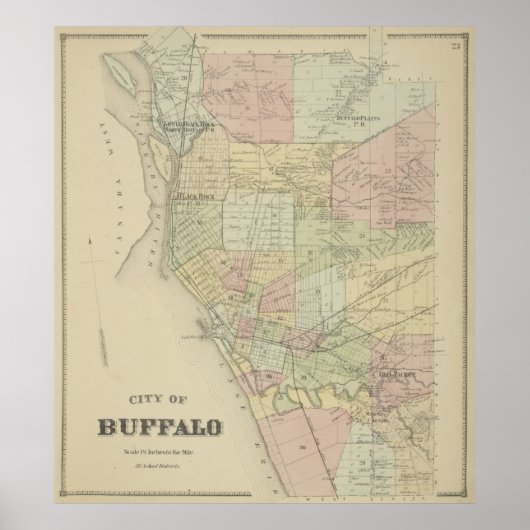 Vintage Karte von Buffalo NY (1866) Poster (Vorne)