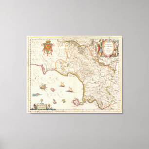 Vintage Karte von Campania Italien (1662) Leinwanddruck