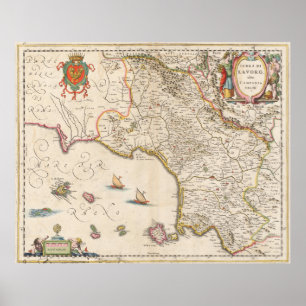 Vintage Karte von Campania Italien (1662) Poster