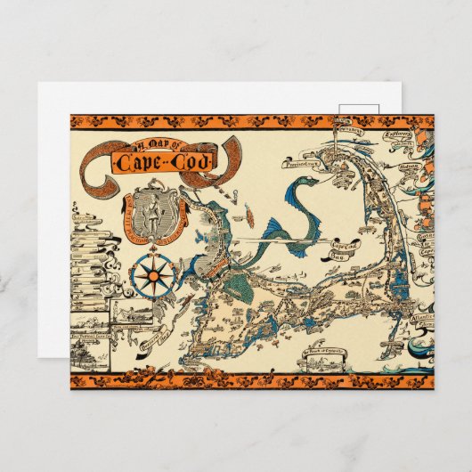 Vintage Karte von Cape Cod (Vorne/Hinten)