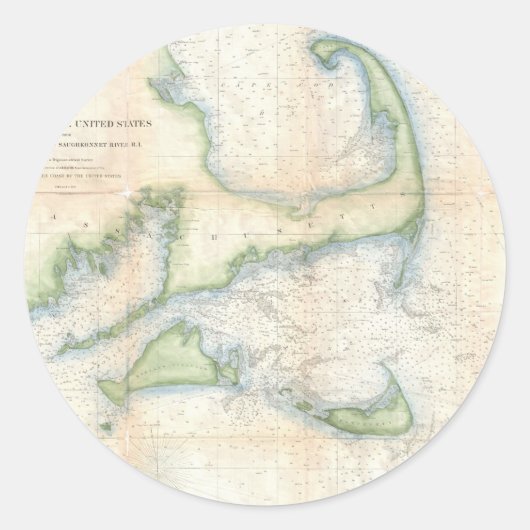 Vintage Karte von Cape Cod (1857) Runder Aufkleber (Vorderseite)