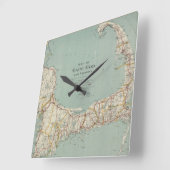 Vintage Karte von Cape Cod (1917) Quadratische Wanduhr (Winkel)