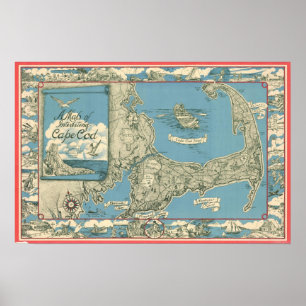 Vintage Karte von Cape Cod (1945) Poster