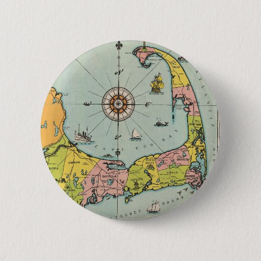 Vintage Karte von Cape Cod Button (Vorderseite)