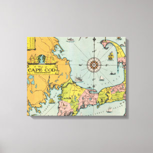 Vintage-Karte von Cape Cod Leinwanddruck