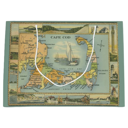 Vintage Karte von Cape Cod, Massachusetts Große Geschenktüte (Vorderseite)