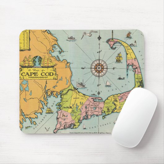 Vintage Karte von Cape Cod Mousepad (Mit Mouse)