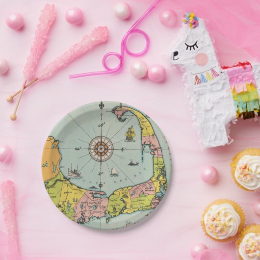 Vintage Karte von Cape Cod Pappteller (Party)