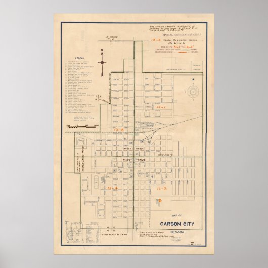 Vintage Karte von Carson City NV (1940) Poster (Vorne)
