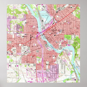 Vintage Karte von Cedar Rapids Iowa (1967) Poster