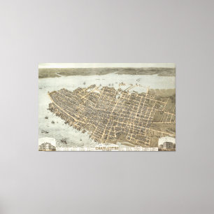 Vintage Karte von Charleston (1872) Leinwanddruck