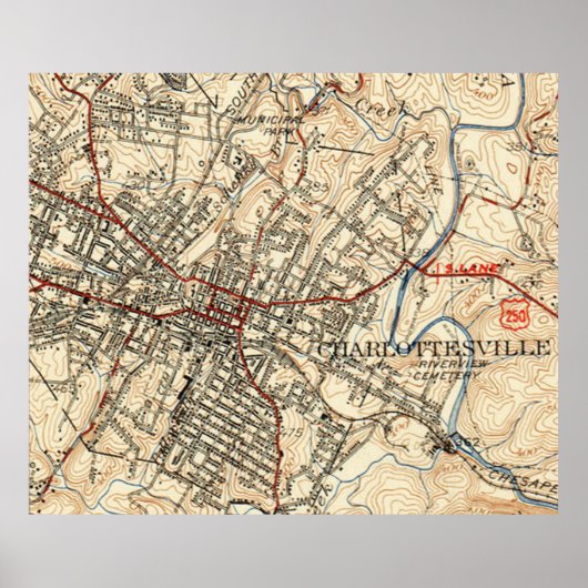 Vintage Karte von Charlottesville Virginia (1949) Poster (Vorne)